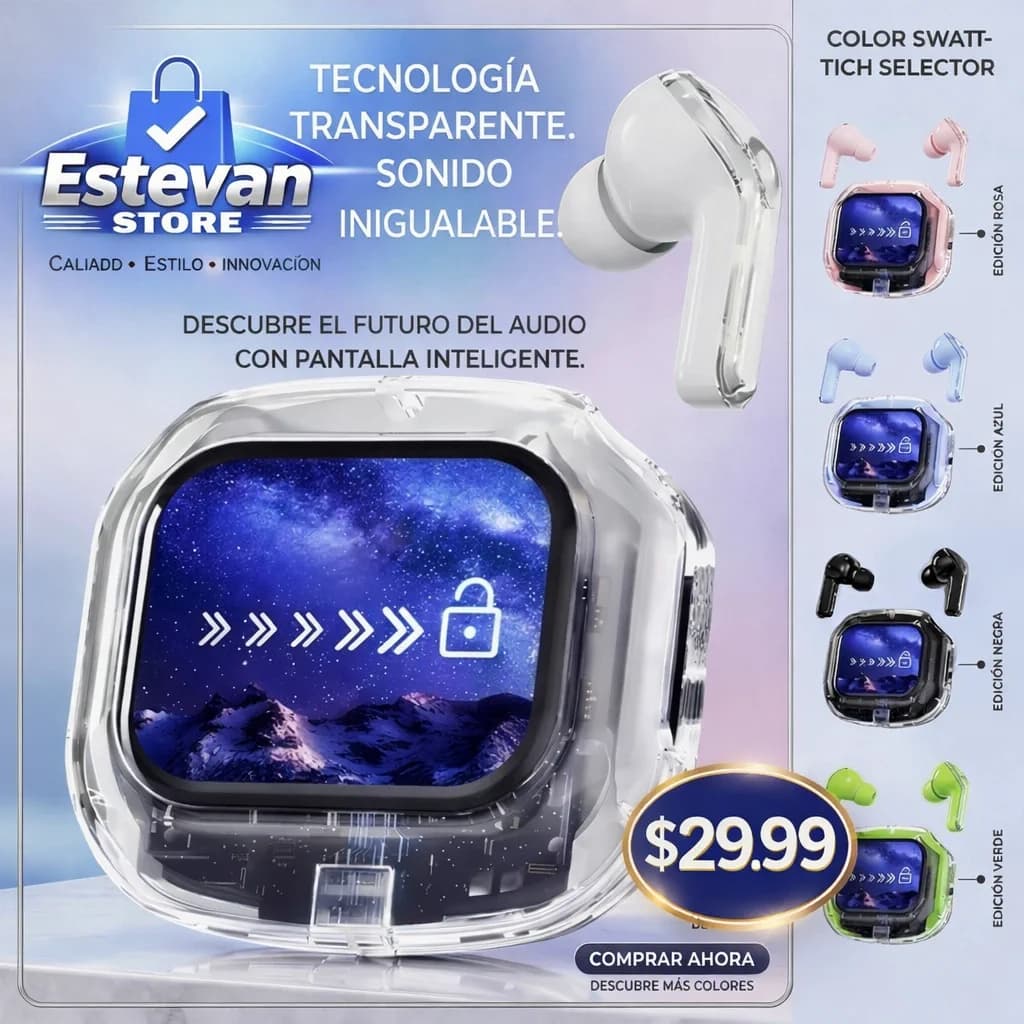 Audífonos Bluetooth con Pantalla Inteligente 🔥 Control Total + Sonido Premium