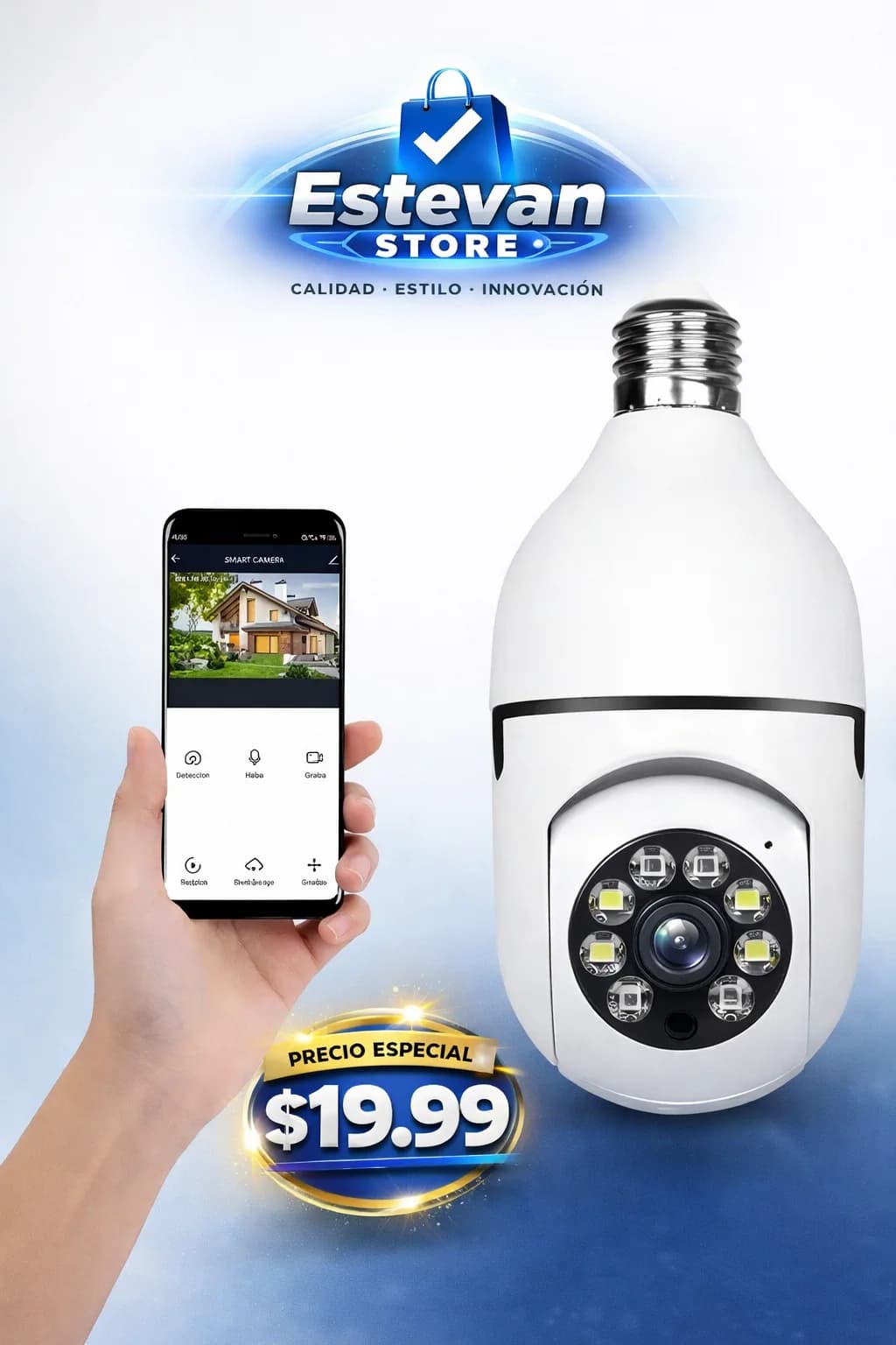 Cámara WiFi HD Tipo Foco 360° 📹 Seguridad desde tu celular