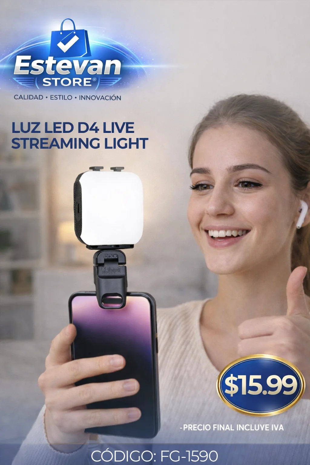 Luz LED para Streaming / TikTok / Videollamadas – Iluminación Profesional
