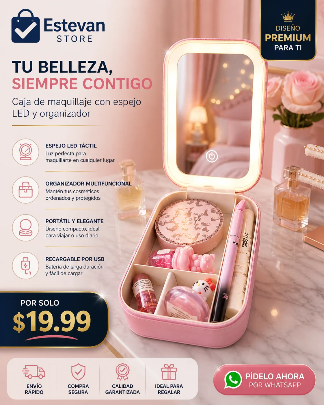 💖 Organizador de Maquillaje con Luz LED para Mamá