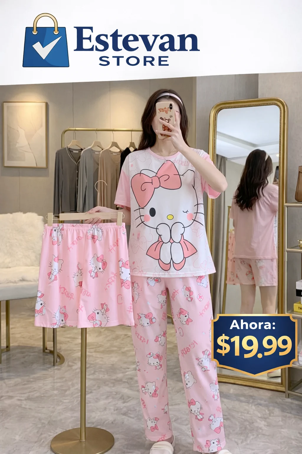Pijama Mujer X3 Diseño Cute 🌸💙 ¡Comodidad + Estilo en Casa!
