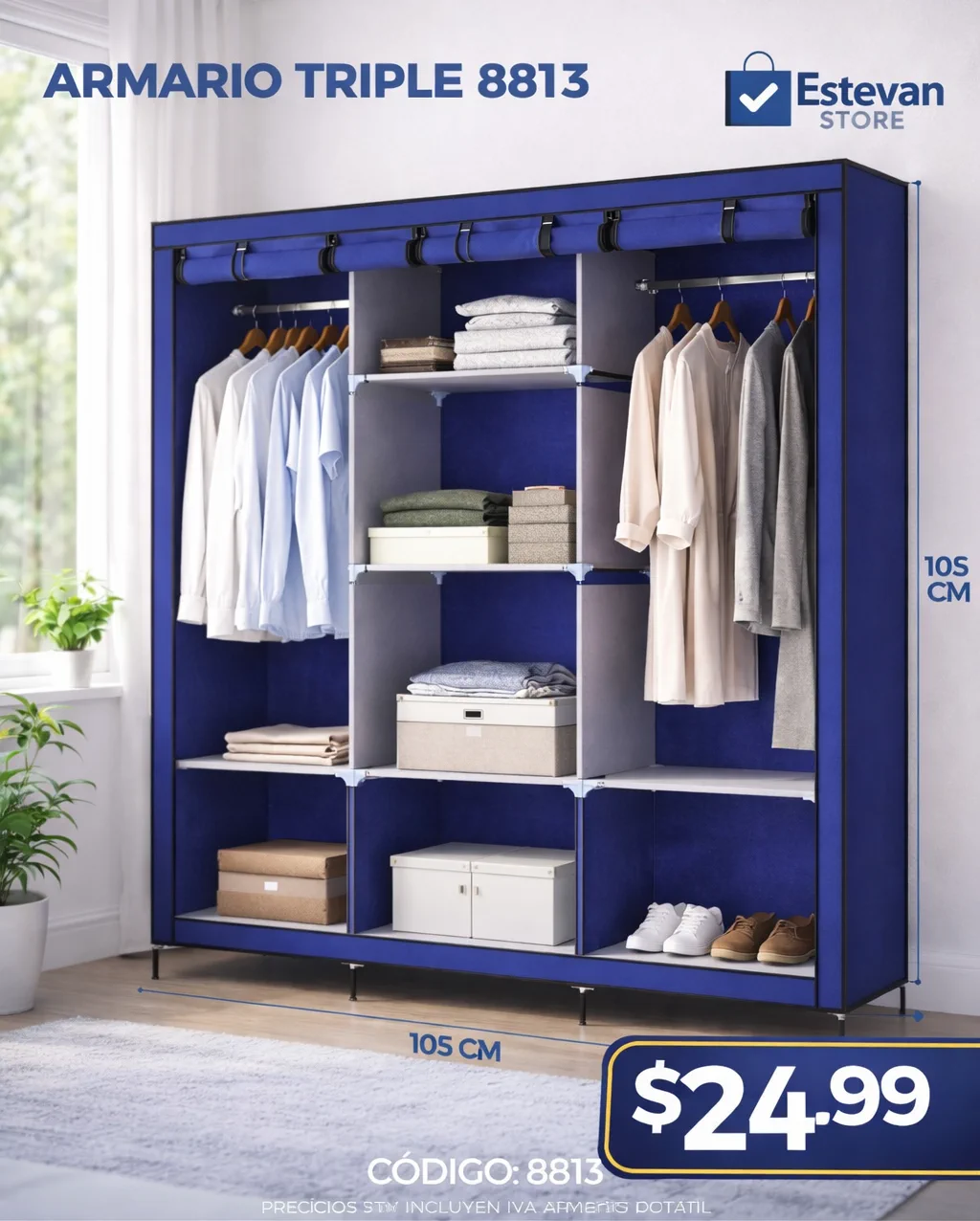 🧥✨ ROPERO ARMABLE DE 3 CUERPOS – GRAN CAPACIDAD ✨🧥
