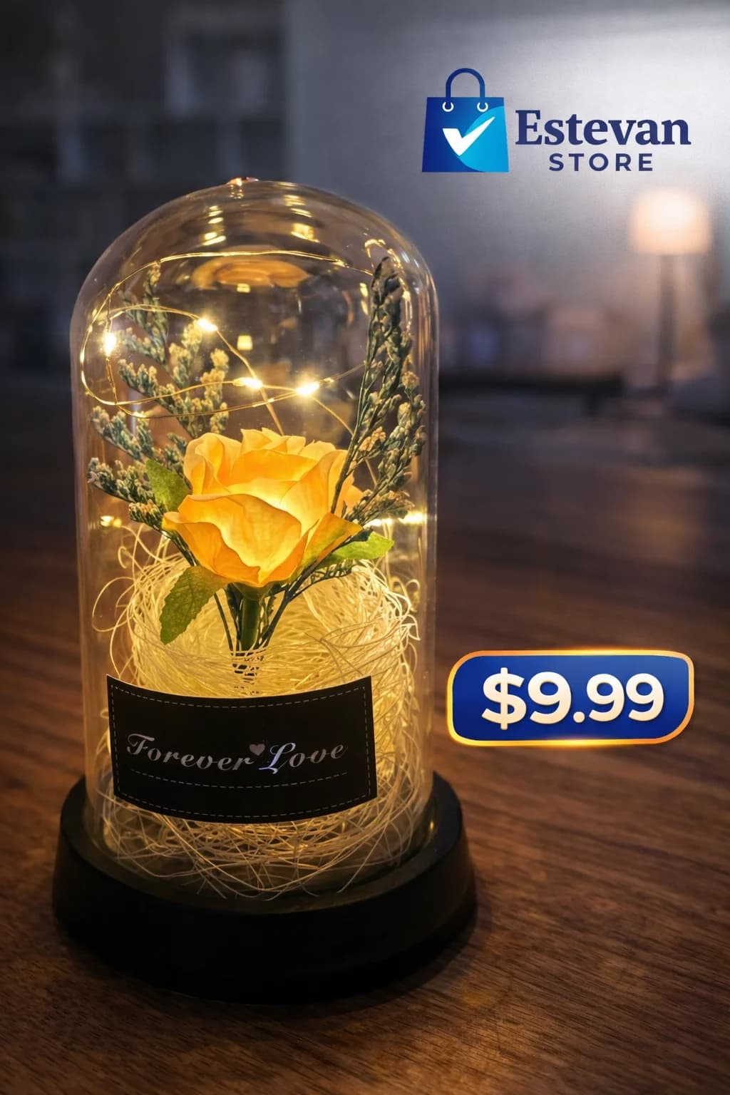 🌹✨ ROSA AMARILLA ETERNA CON LUZ LED – EL REGALO PERFECTO ✨🌹