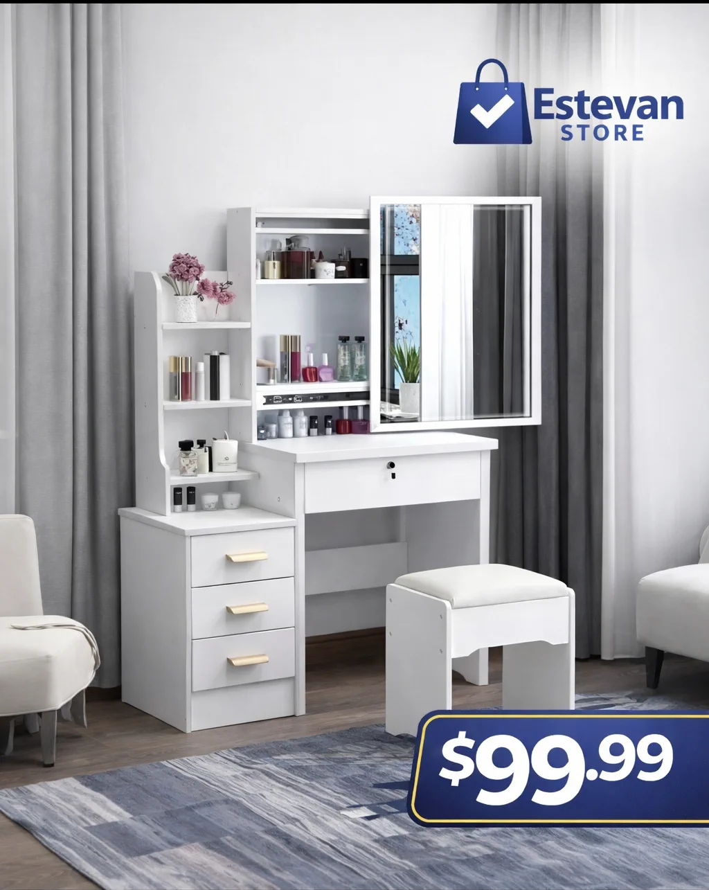 ✨ TOCADOR CON ESPEJO LED DESLIZANTE MODERNO ✨